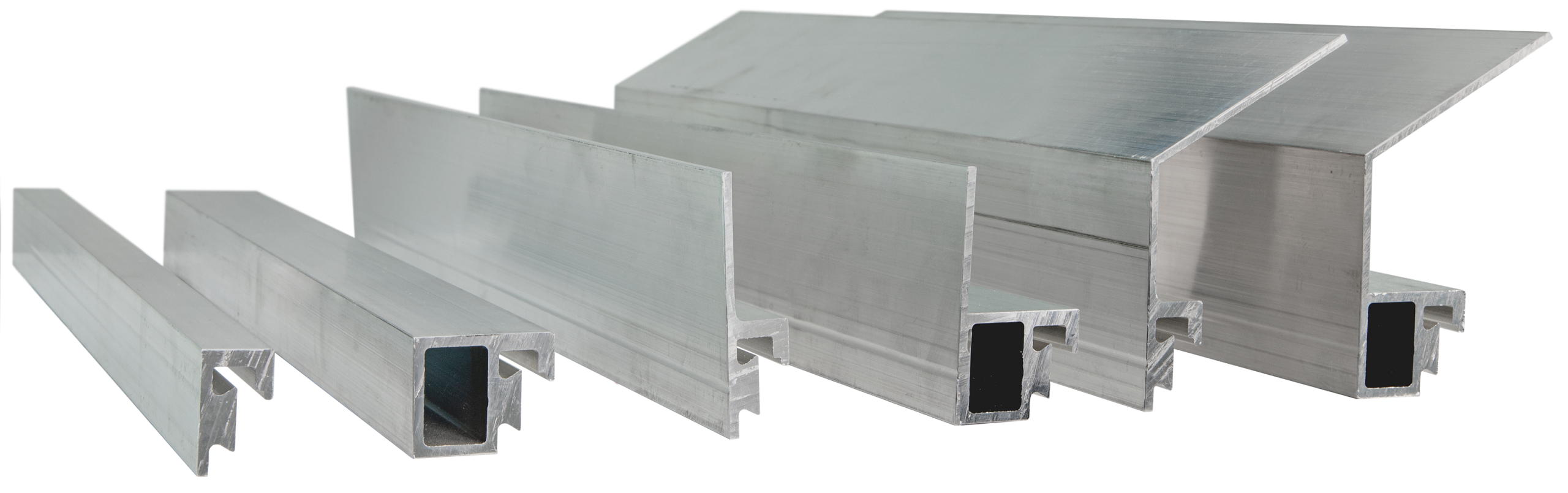 The modular header, jamb, and sill aluminum flange inserts available for attachment to the composite fiberglass components of GreenGirt CMH XO. In standard and spacer (plus half inch) variants. Pictured left to right: mini flange insert, mini flange spacer insert, flange insert, flange spacer insert, header angle insert, and header angle spacer insert.