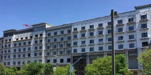 The exterior of the Embassy Suites by Hilton in Grand Rapids, Michigan while under construction.