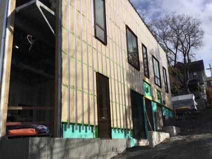 GreenGirt Max CMH continuous insulation sub-framing installed horizontally with mineral wool insulation at the Greene County Courthouse construction site
