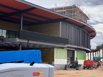 GreenGirt Max CMH continuous insulation installed at the Las Vegas Ballpark with metal panel cladding above.
